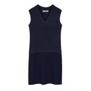 D. Exterior Italy Textured Wool Knit Sleeveless Dress‎ Navy Blue VNeck Sheath XL
